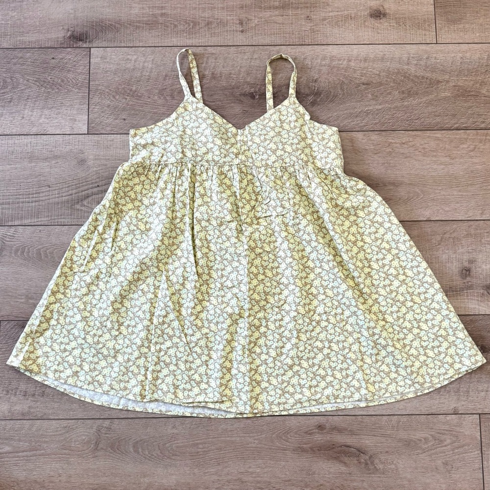 Women’s‎ Plus Size 2X Soft Flowy Butter Yellow Floral Linen Babydoll Boho Dress